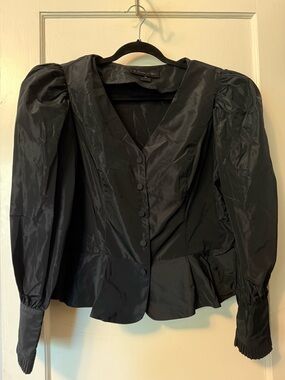 La Femme En Noir taffeta Edwardian Blouse in Black